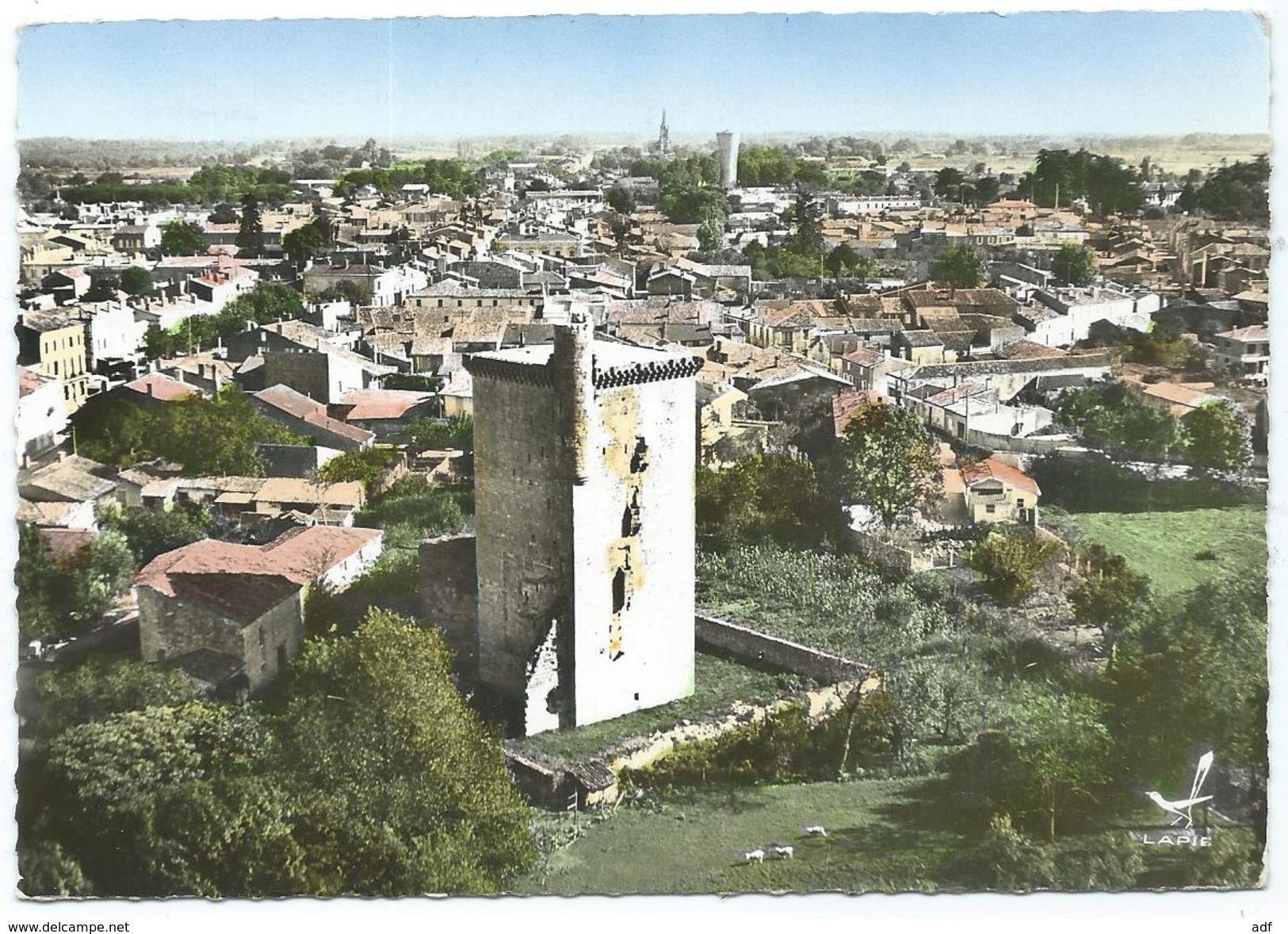 Don@ CPSM COLORISEE EN AVION AU DESSUS DE... LESPARRE - MEDOC, VUE AERIENNE, GIRONDE 33 - Lesparre Medoc