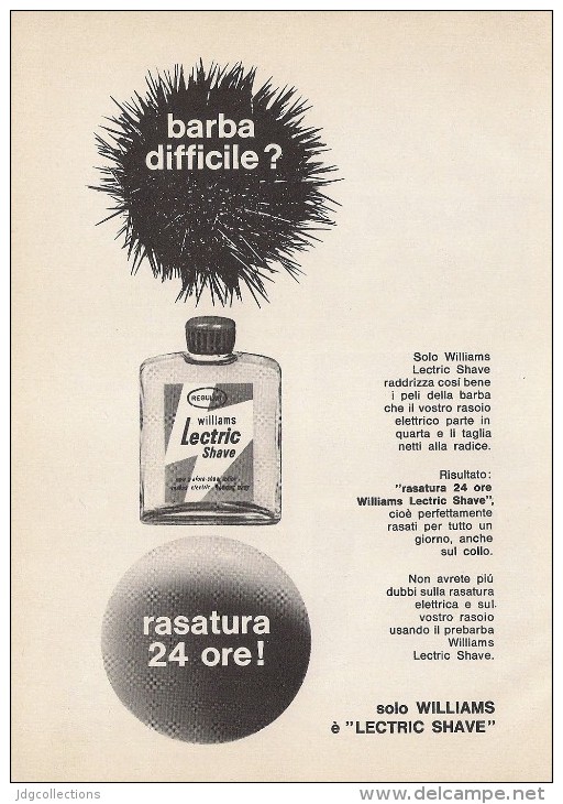 # LECTRIC SHAVE WILLIAMS ITALY 1950s Advert Pubblicità Publicitè Reklame Lotion Lozione BarbaRasage Afeitar Rasierwasser - Zonder Classificatie