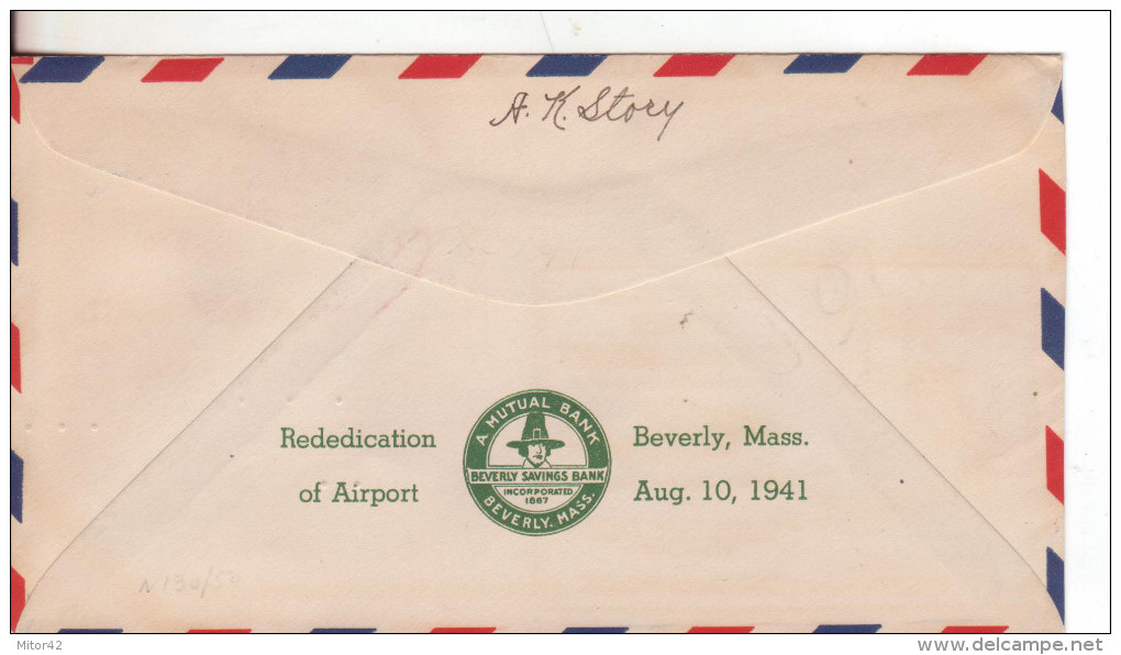 15-Stati Uniti-U.S.A.-6c. Posta Aerea-Air Mail-Aeroporto-Municipal Airport  Sunday August 10-1941-Beverly-Massachusetts - 2a. 1941-1960 Oblitérés