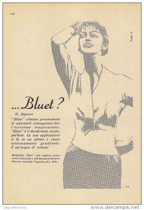 # BLUET DEODORANTE MANETTI & ROBERT´S 1950s Advert Pubblicità Publicitè Reklame Deodorant Desodorante Beautè - Non Classificati