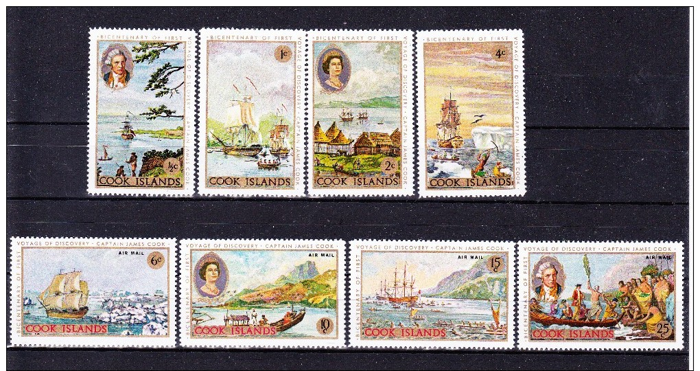 COOK ISL.1968 , Cook First Voyage Anniv.  ,   Y&T #  182/5 + Air 12/5    ,  Cv  11.25 E   (2006 ),  *  M V L  H , V V F - Cook