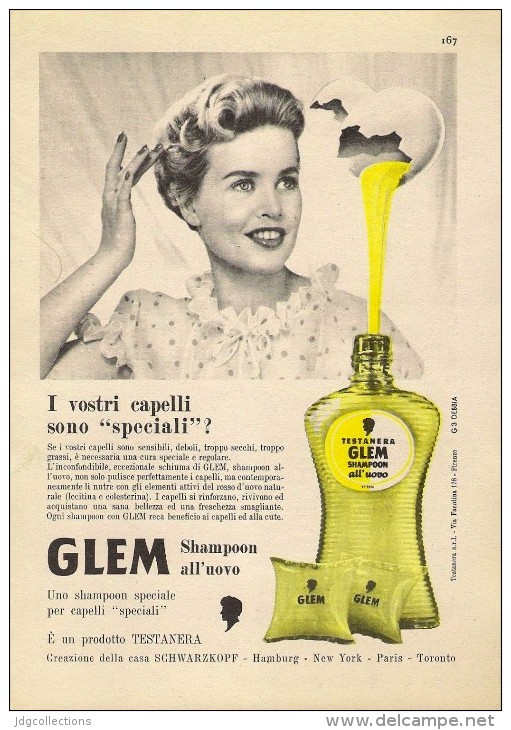 # GLEM TESTANERA SCHWARZKOPF EGG SHAMPOO, ITALY 1950s Advert Pubblicità Publicitè Reklame Hair Cheveux Haar Beautè Oeuf - Non Classés