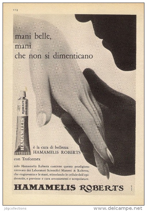 # CREMA MANI HAMAMELIS ROBERT´S 1950s Advert Pubblicità Publicitè Reklame Moisturizing Hand Cream Creme Mains Protector - Non Classificati