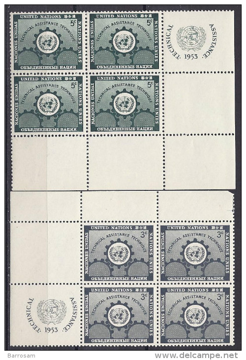 UnitedNations(New York)1953: Yvert19/20mnh**blocks Of 4 Cat.Value23,80Euros - Ongebruikt