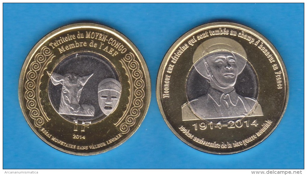 CONGO FRANCÉS  1 FRANCO 2.014 2014 Bimetálica  SC/UNCirculated    VERY VERY RARE!!!!  T-DL-10.782 - Kongo - Zaire (Dem. Republik, 1964-70)