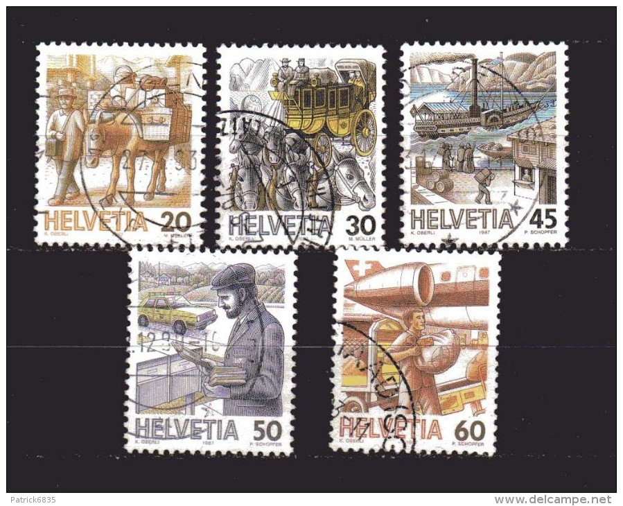 Svizzera ° 1987 -  Trasporti Postali. Unif. 1269/73.   5 Valori - Gebraucht