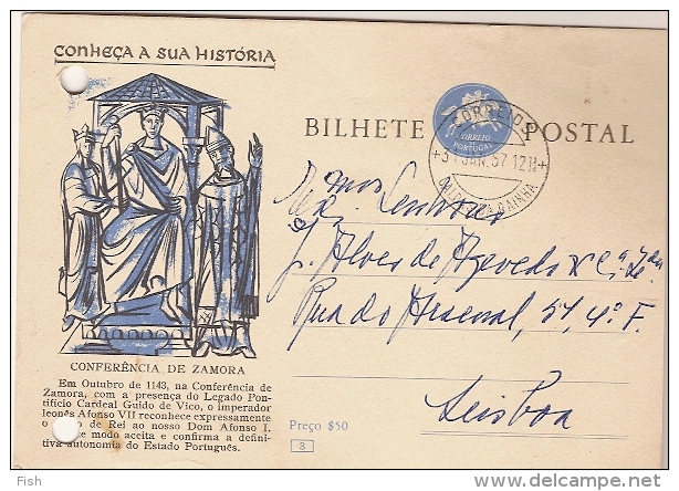 Portugal Bilhete Postal Conheça A Sua História: Conferência De Zamora, Caldas Da Rainha / Lisboa 1957 (66) - Covers & Documents