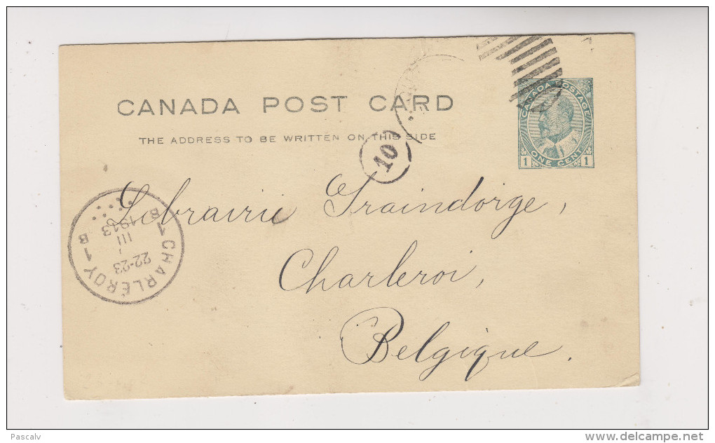 Postal Stationery 19/03/1913 To Belgium Charleroi - 1903-1954 De Koningen