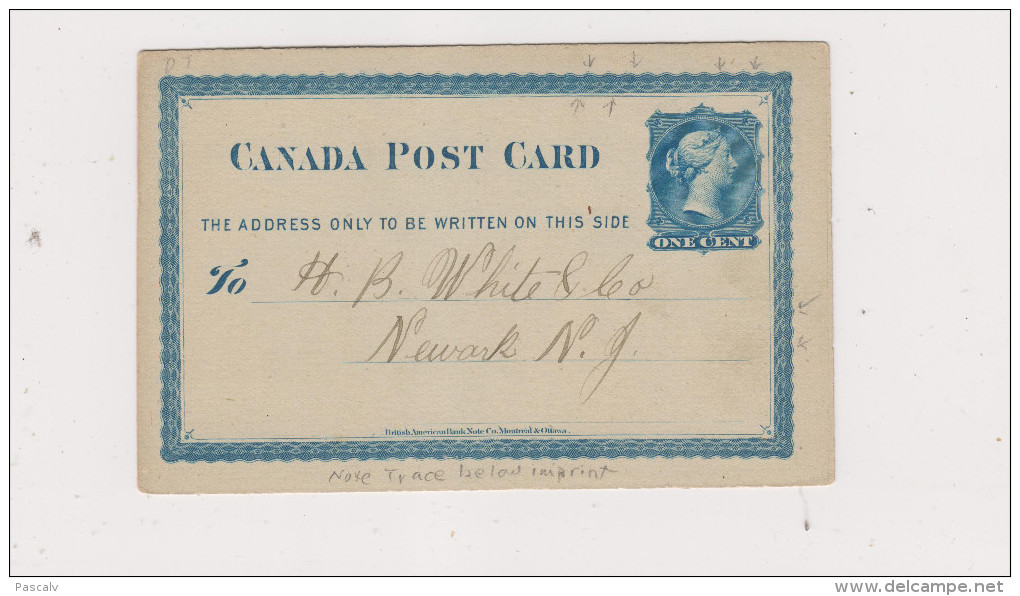 Postal Stationery To Newark New Jersey - 1860-1899 Règne De Victoria