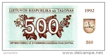 LITUANIE   500 Talonu  Emission De 1992 Pick 44      ***** BILLET  NEUF ***** - Lithuania