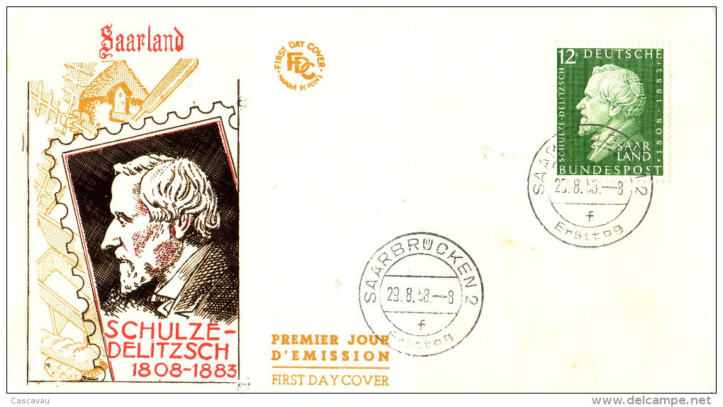 Enveloppe  FDC   1er  Jour  SARRE    Hermann   SCHULZE - DELITZSCH    1958 - FDC