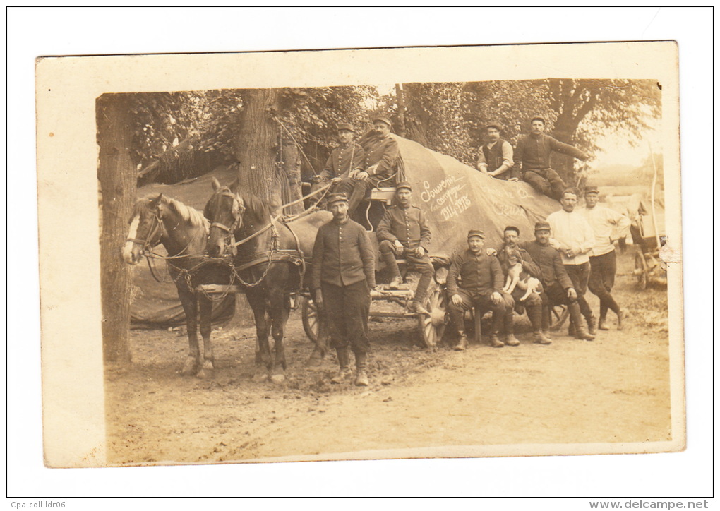 CARTE-PHOTO (02) - HARGICOURT 1915 : Attelage Et Soldats : - Autres & Non Classés