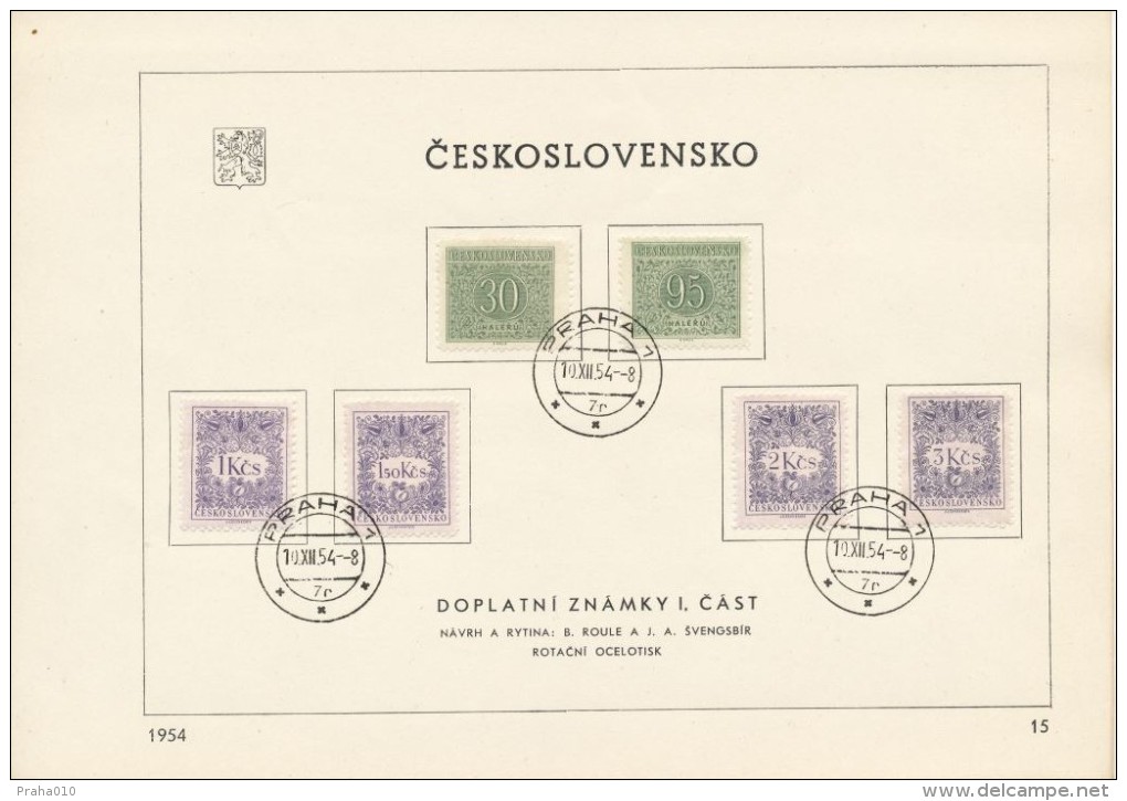 Czechoslovakia / First Day Sheet (1954/15) Praha 1 (7r): Postage Due Stamps (ornamental Motif) - Postage Due