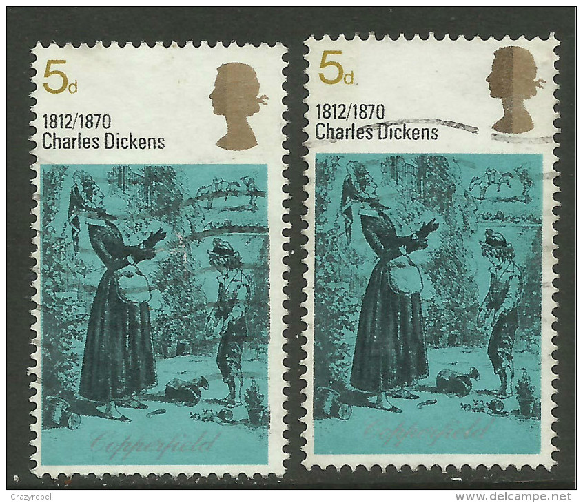 GB 1970 QE2 5d Dickens Error Frame Shift Up SG 826....( T763 ) - Variétés, Erreurs & Curiosités