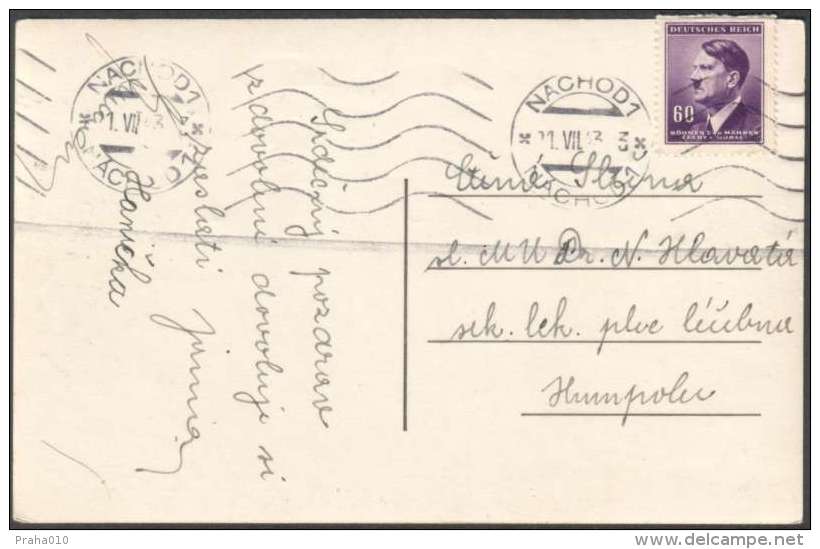 BuM0461 - Böhmen Und Mähren (1943) Nachod 1 - Nachod 1 (machine Postmark) Postcard: Nove Mesto Nad Metuji - River Metuje - Briefe U. Dokumente