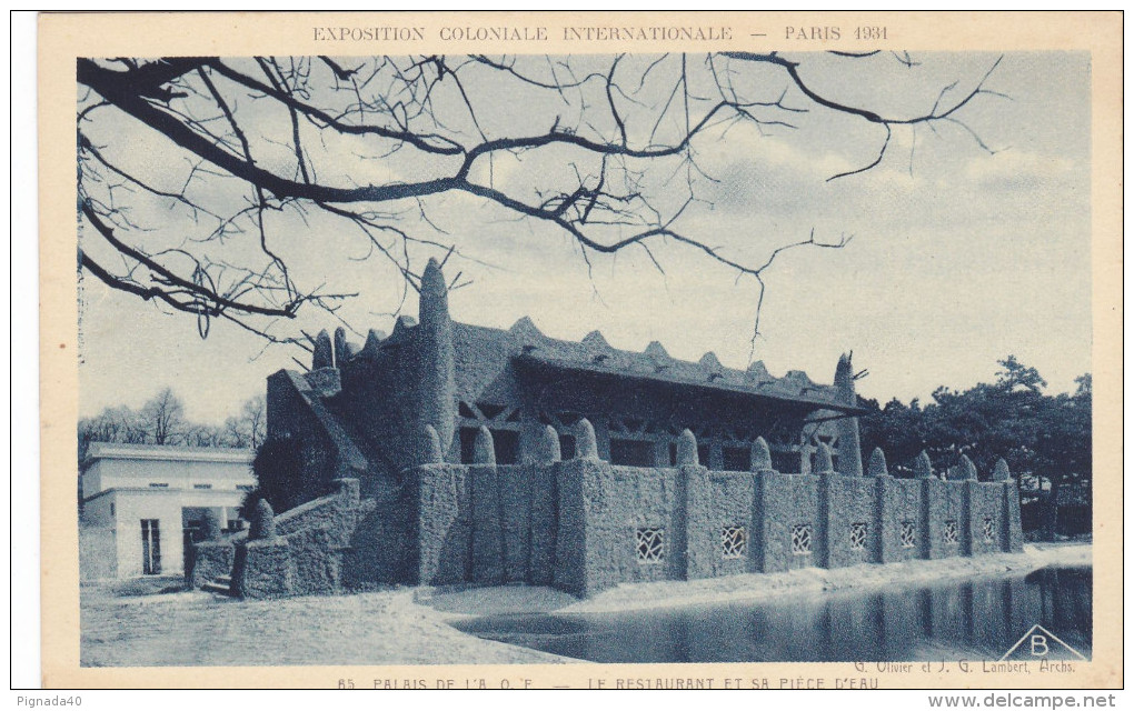 Cp , 75 , PARIS , Exposition Coloniale Internationale 1931 , Palais De L'A.O.F. , Le Restaurant Et Sa Pièce D'eau - Expositions