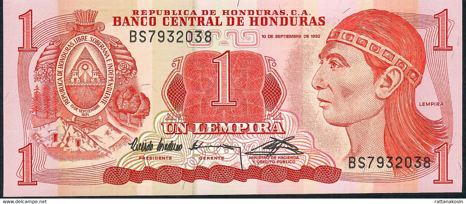 HONDURAS   P71  1 LEMPIRA  #BS    1992    UNC. - Honduras