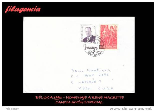 EUROPA. BÉLGICA. ENTEROS POSTALES. MATASELLO ESPECIAL 1993. HOMENAJE A RENÉ MAGRITTE - Enveloppes