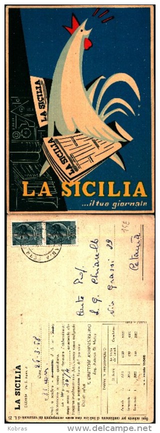 219) Cartolina Con Pubblicità La Sicilia-viaggiata 1958 - Pubblicitari