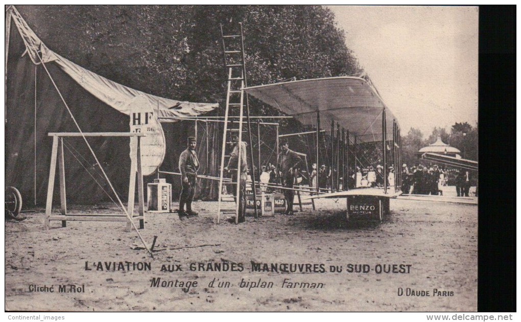 L´AVIATION AUX GRANDES MANOEUVRES Du SUD OUEST/ MONTAGA D´un BIPLAN FARMAN/Réference 4236 - Aerodrome