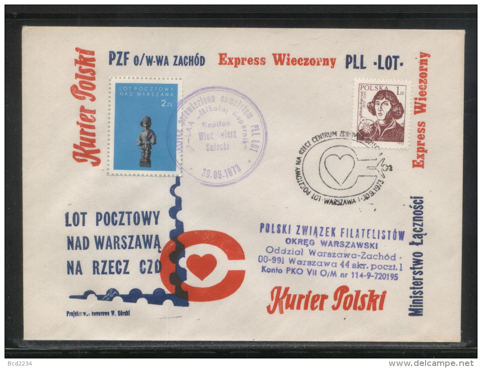 POLAND 1973 FLIGHT POSTAL FLIGHT ON LOT´S COPERNICUS PLANE Astronomy Astronomer COVER TYPE 2 - Avions