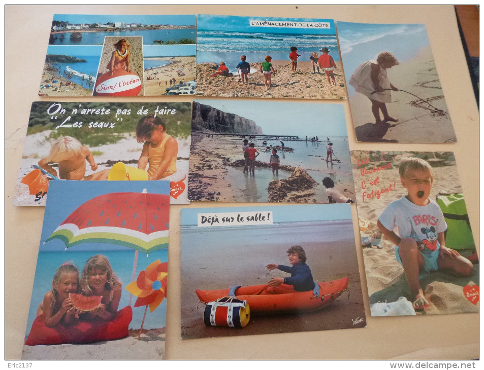 LOT DE 8 CARTES JEUNES ENFANTS A LA PLAGE.... - Collections, Lots & Séries