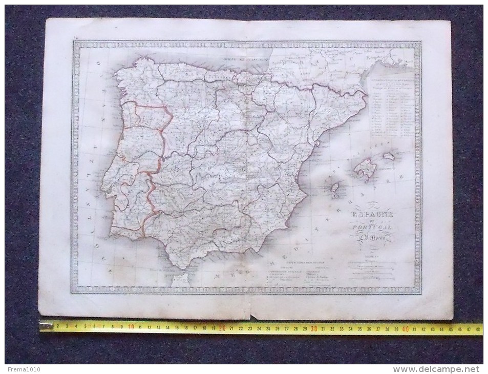 CARTE DE L´ESPAGNE ET DU PORTUGAL 1839: Extraite De L´Atlas De La Géographie Ancienne Dressée Par MONIN - Cartes Marines