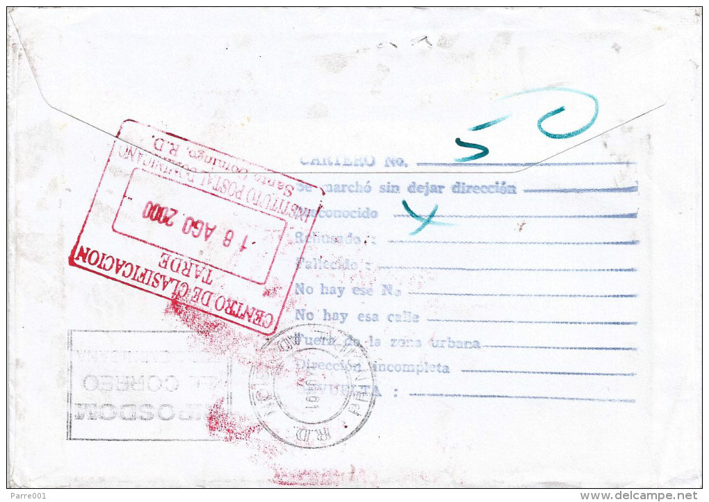 Dominicana 2000 Instructional Handstamps Returned Cover From Netherlands - Dominicaanse Republiek