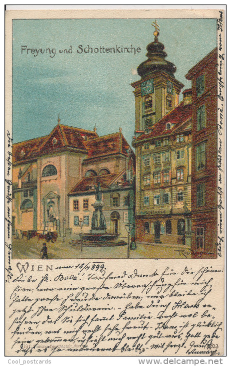 AUSTRIA, WIEN, FREYUNG UND SCHOTTENKIRCHE, Near EX Cond. Fine Litho PC, Used, 1899 - Vienna Center