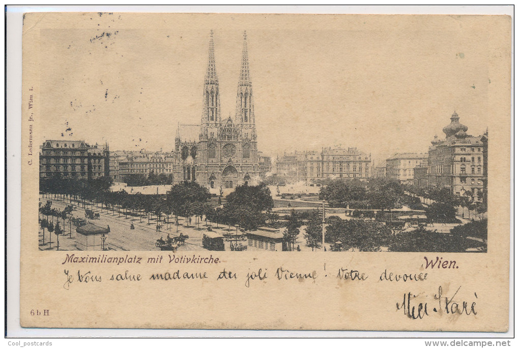 AUSTRIA, WIEN, MAXIMILIANPLATZ MIT VOTIVKIRCHE, Near EX Cond. PC, Used, 1900, Stamp Missing! - Vienna Center