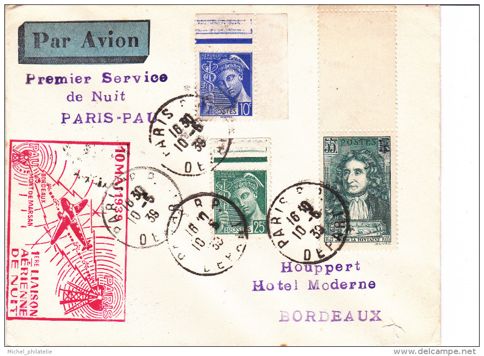 1ere Liaison Aérienne De Nuit Paris - Pau - 1960-.... Covers & Documents