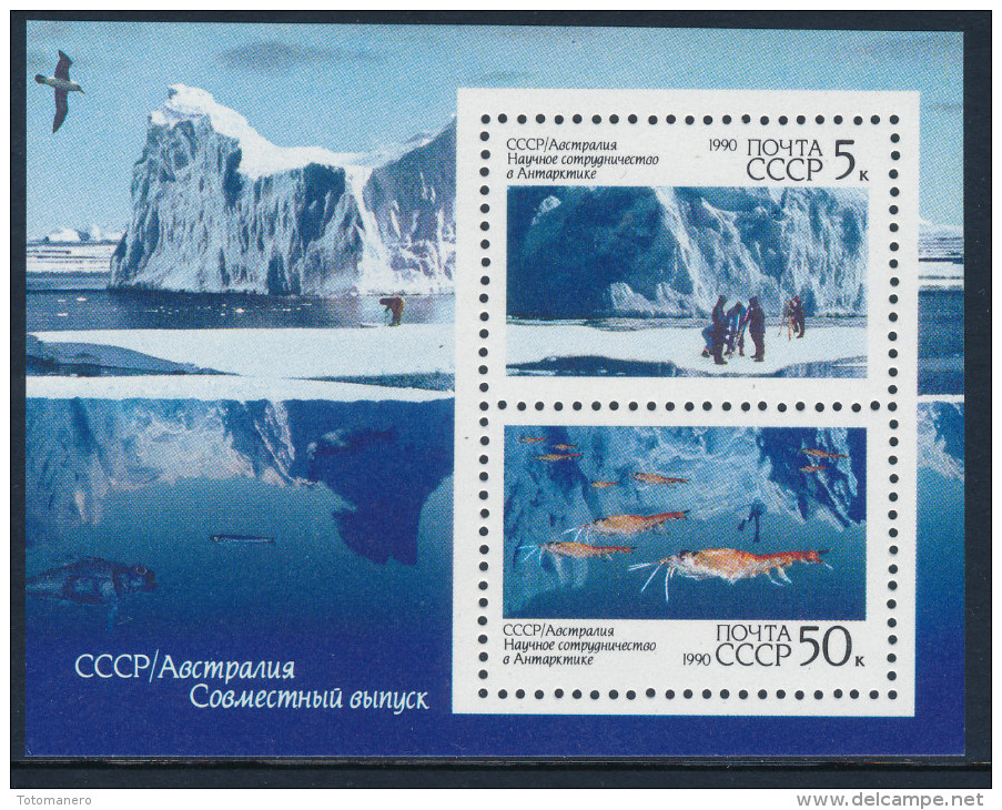 RUSSIA/URSS 1990 ANTARCTIC Joint Issue With Australia, Minisheet** - Research Programs