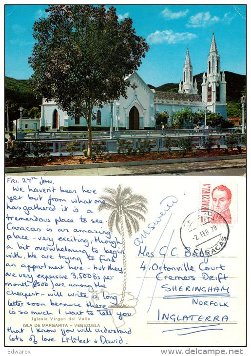 Virgen Del Valle Church, Isla De Margarita, Venezuela Postcard Used Posted To UK 1978 Nice Stamp - Venezuela