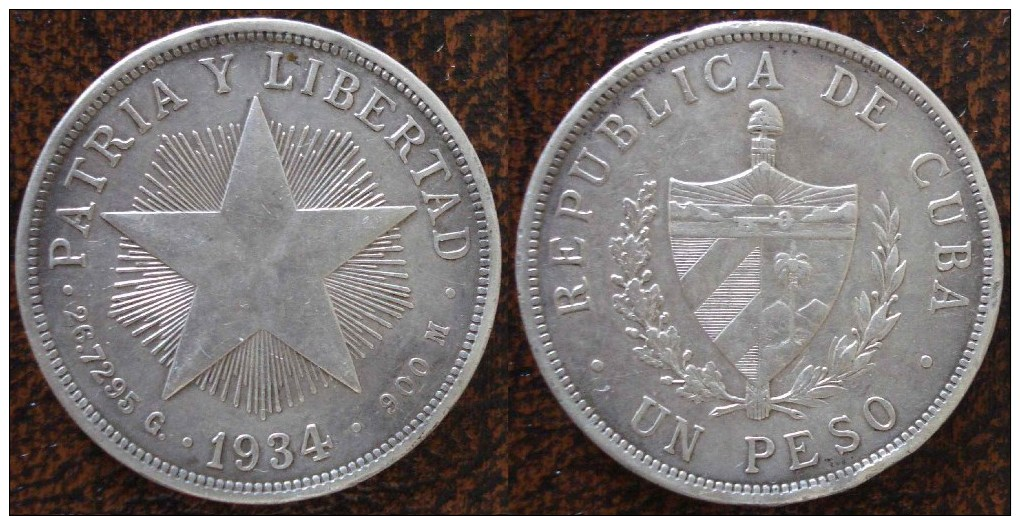 (J) CUBA: Silver Peso 1934 XF+ (681) - Cuba