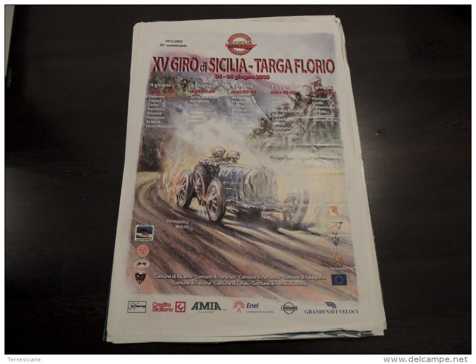 MEMORABILIA SPORTS AUTO MANIFESTO ORIGINALE 70x100 GIRO DI SICILIA TARGA FLORIO BY FERREYRA BASSO  2003 BUGATTI - Automobile - F1