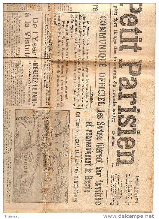 LE PETIT PARISIEN " LES SERBES LIBERENT LEUR TERRITOIRE ET REENVAHISSENT LA BOSNIE ...."  1914  JOURNAL COMPLET - Le Petit Parisien