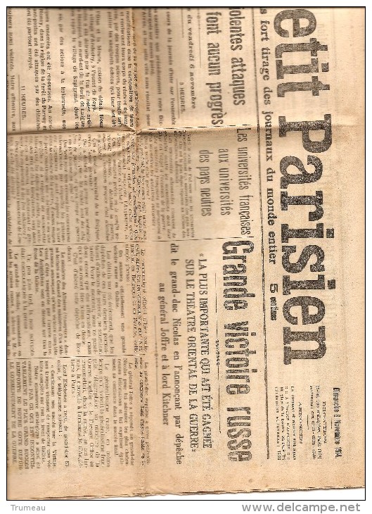 LE PETIT PARISIEN "  GRANDE VICTOIRE RUSSE .... AFFREUSE NUIT DES FEMMES DE MOYEN "  1914  JOURNAL COMPLET - Le Petit Parisien