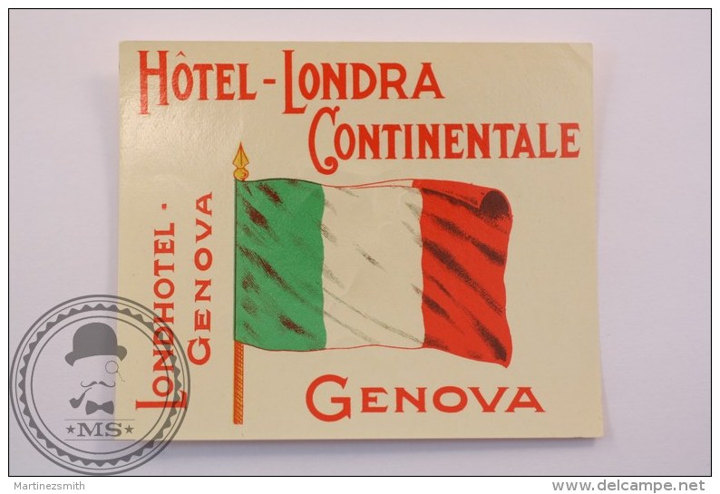 Hotel Londra Continentale Genova, Italy - Original Luggage Label - Sticker - Hotel Labels