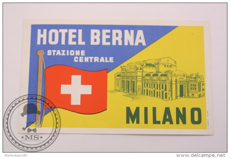 Hotel Berna Milano, Italy - Original Vintage Luggage Label - Sticker - Hotel Labels