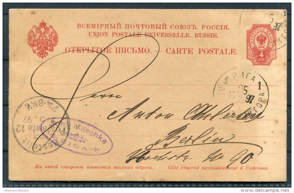 1897 Russia Latvia Mitschke Riga Stationery Postcard - Berlin, Germany - Latvia