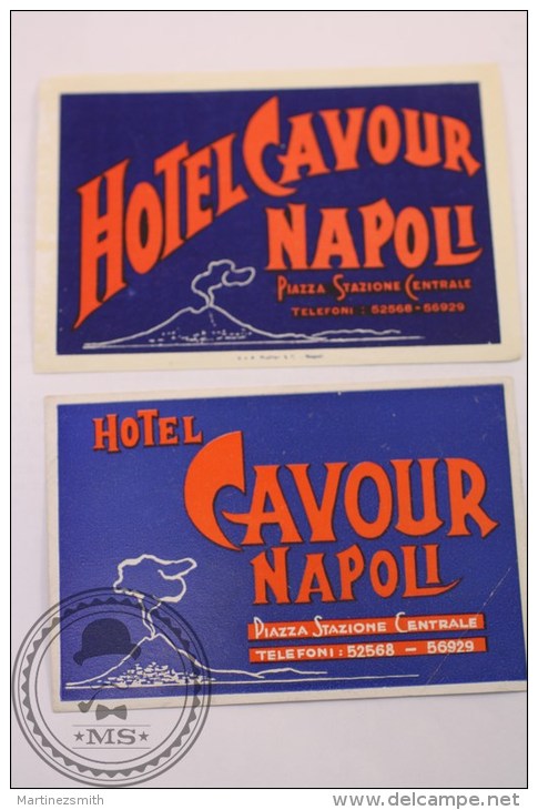 Hotel Cavour Napoli, Italy -2 Original Vintage Luggage Hotel Labels -Stickers - Adesivi Di Alberghi