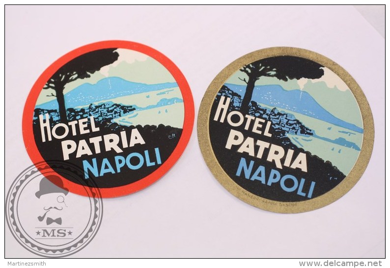 Hotel Patria Napoli, Italy - 2 Original Vintage Luggage Hotel Labels - Stickers - Adesivi Di Alberghi