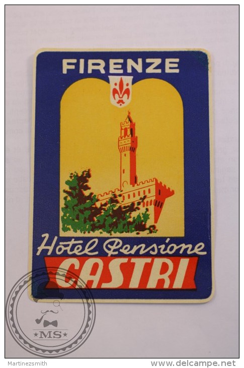 Hotel Pensione Castri Firenze/ Florence Italy - Original Luggage Label - Sticker - Hotel Labels