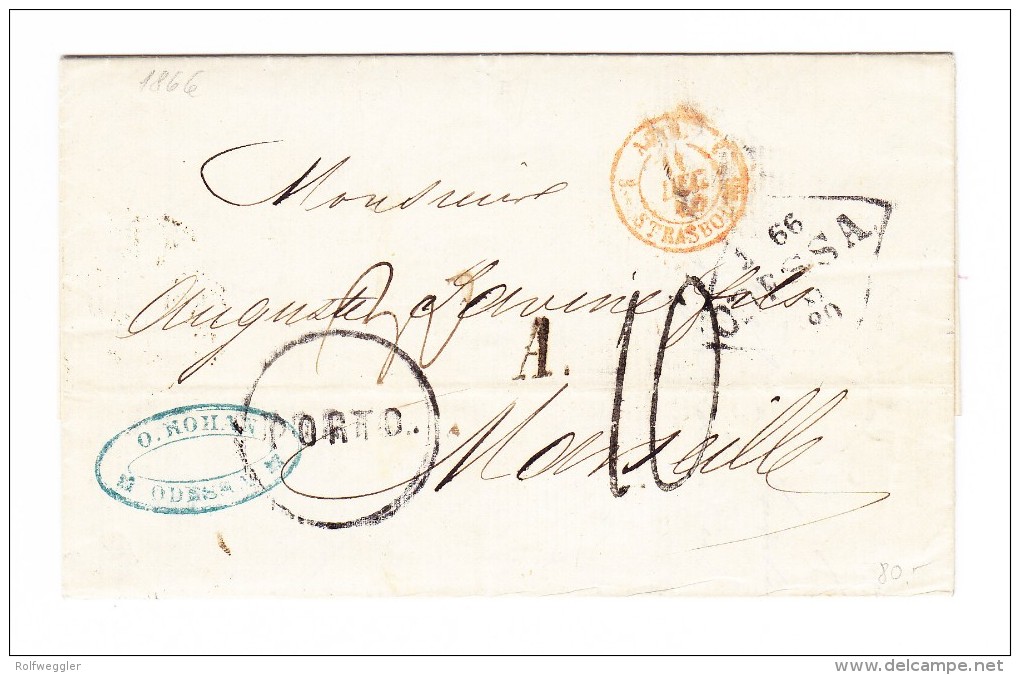 Russland - 1866 VORPHILA BRIEF Aus ODESSA Nach MARSEILLE über Wien, Strassburg, Paris - ...-1857 Prephilately