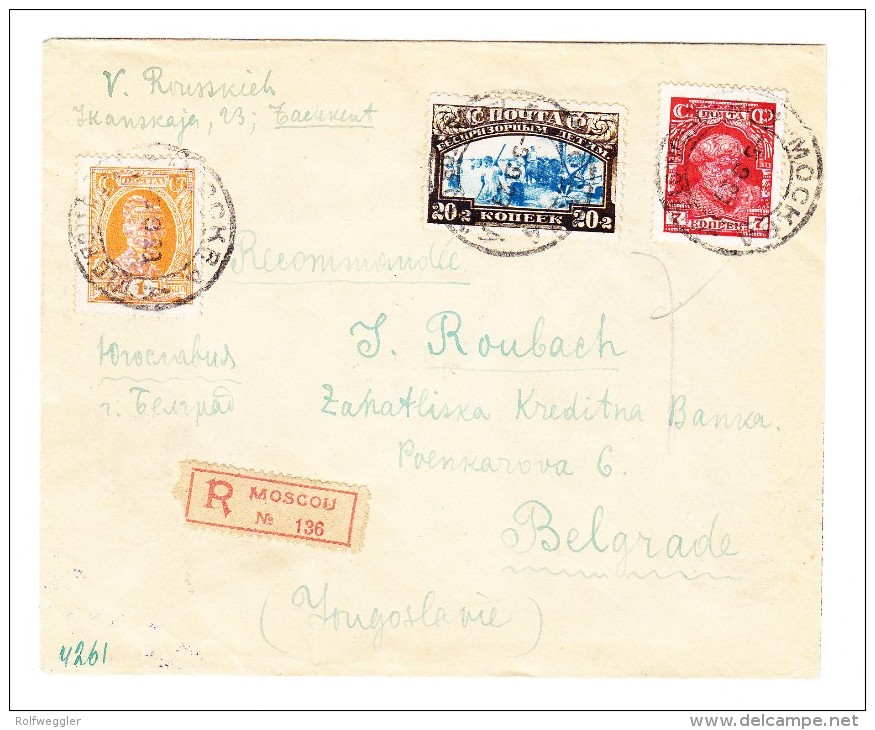 Russland - 1929 R-BRIEF Von MOSKAU Nach BELGRADE Rückseitig Tausch-Kontrollmarke 5K Auf 100R - Lettres & Documents