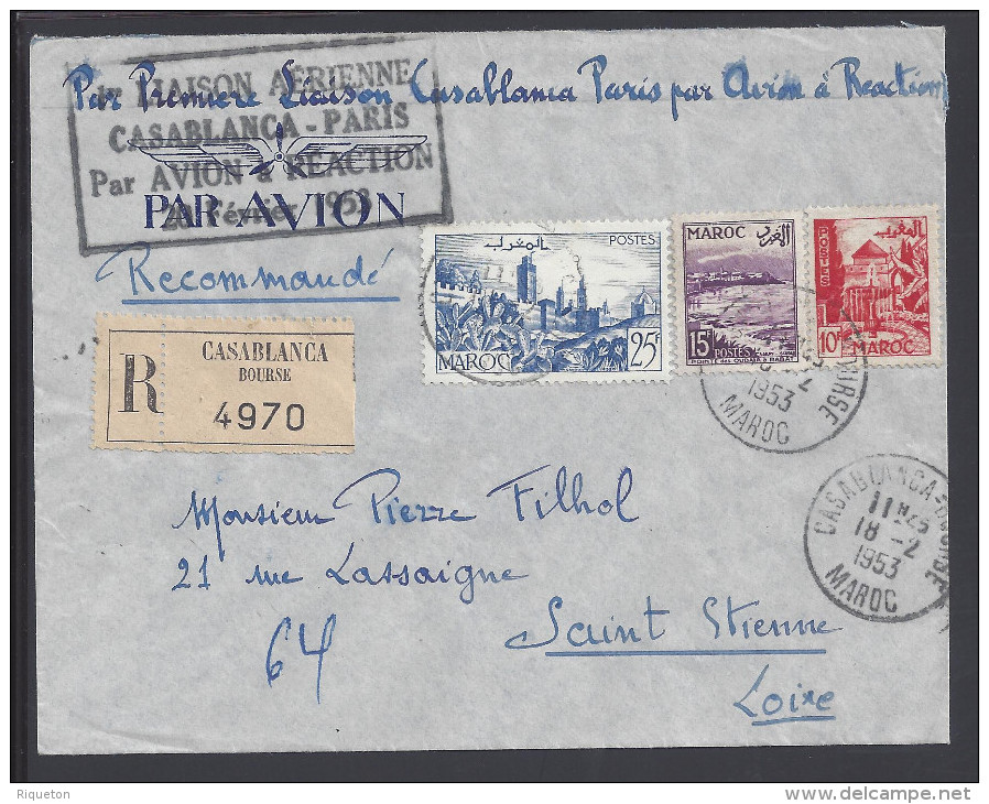 MAROC - 1953 -  PREMIERE LIAISON CASABLANCA-PARIS PAR AVION A REACTION - - Lettres & Documents