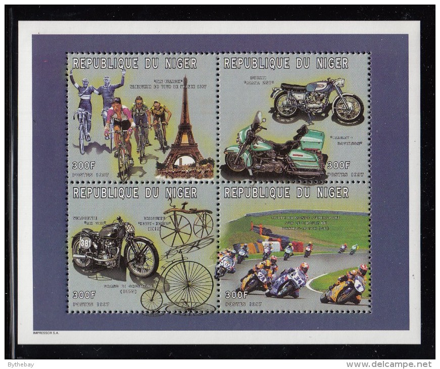 Niger MNH Scott #954 Sheet Of 4 Different 300fr Bicycles And Motorcycles - Niger (1960-...)