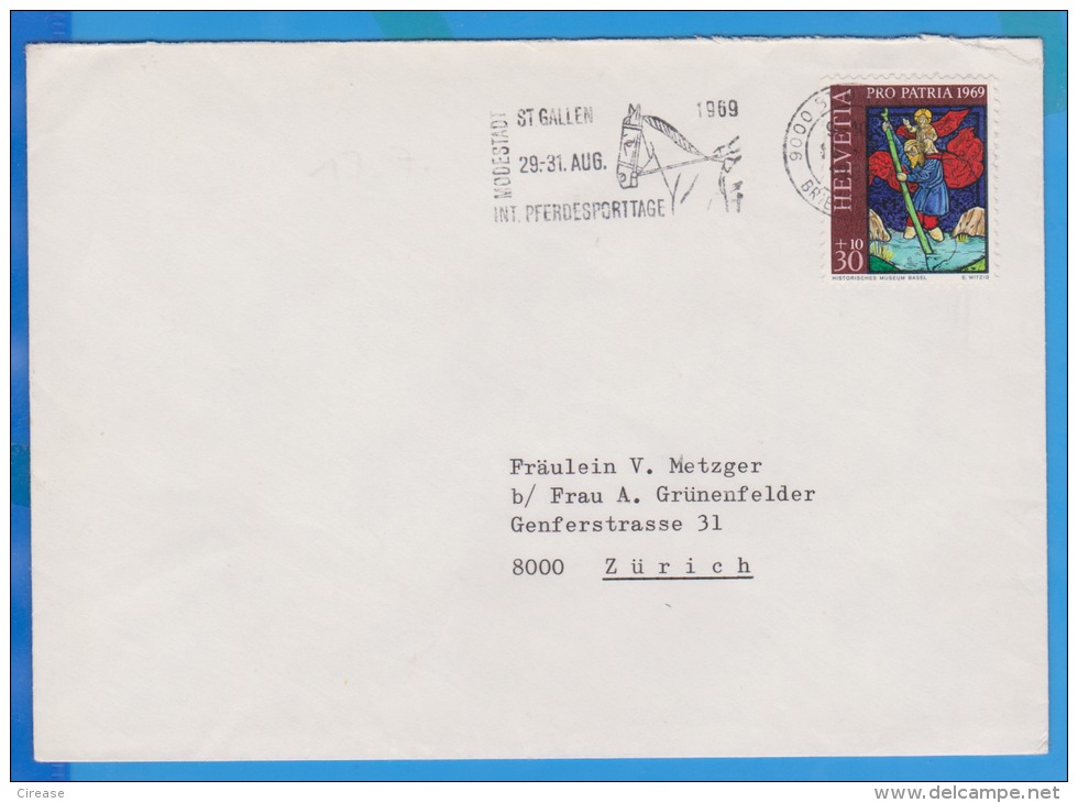 Suisse, Switzerland  Timbre Sur Lettre -1969  Flamme,  Pro Patria - Storia Postale