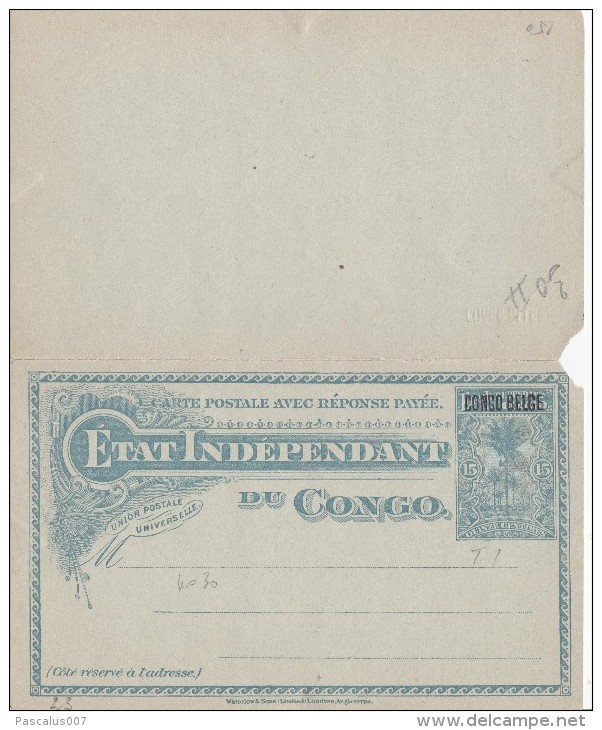 A27 - Entier Postal Du  Congo Old Unused Double Postcard Postal Stationery... - Postwaardestukken