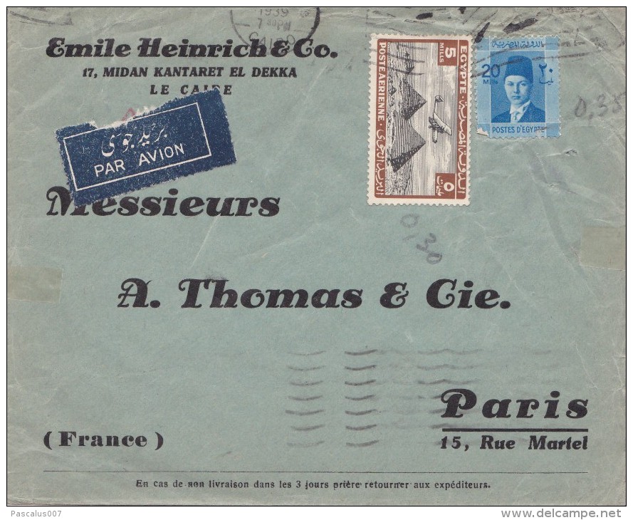 A27 - Enveloppe D'Egypte Old Air Mail To France 1939. - Covers & Documents